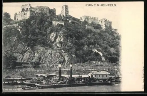 AK Ruine Rheinfels mit Dampfer