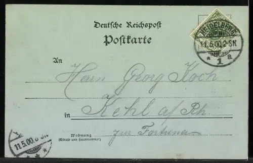 Mondschein-AK Heidelberg, Schloss Ruprechtsbau und Brückenturm