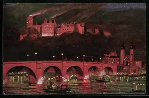 Künstler-AK Heidelberg, Die Schlossbeleuchtung