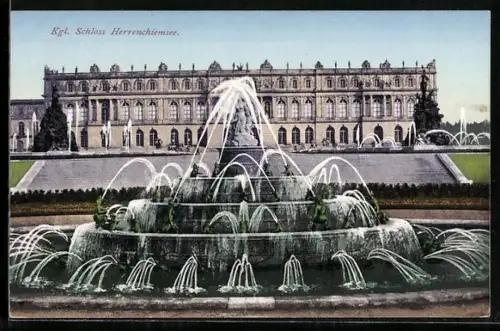 AK Schloss Herrenchiemsee, Brunnen vor dem Schloss