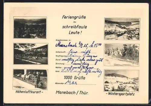 AK Manebach /Thür., Ortsansichten im Sommer und Winter