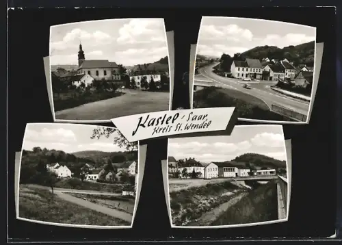 AK Kastel /Saar, Kirche, Strassenpartie und Bach