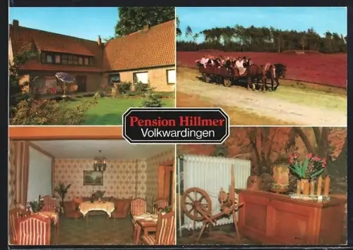 AK Volkwardingen, Pension Hillmer mit Kutschen, Garten und Interieur, Inh. Klara Hillmer