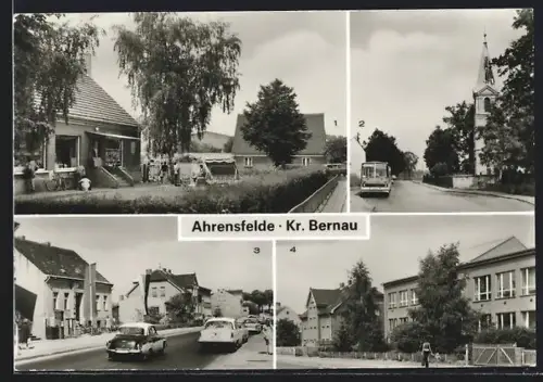 AK Ahrensfelde /Bernau, BHG-Verkaufsstelle, Endhaltestelle, Gemeindeamt und Elli-Voigt-Oberschule