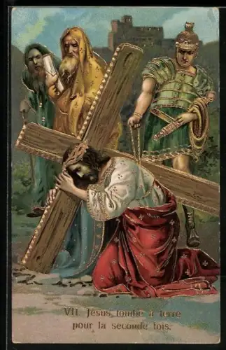 AK Jésus tombe à terre pour la seconde fois, Jesus Christus auf dem Weg zur Kreuzigung