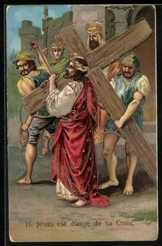AK Kreuzweg, II. Station, Jesus nimmt das Kreuz auf seine Schultern