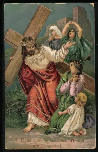 AK Kreuzweg, VIII. Station, Jesus begegnet den weinenden Frauen