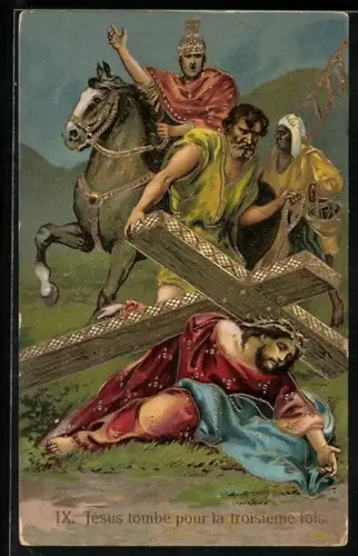 AK Kreuzweg, IX. Station, Jesus fällt zum dritten Mal unter dem Kreuz