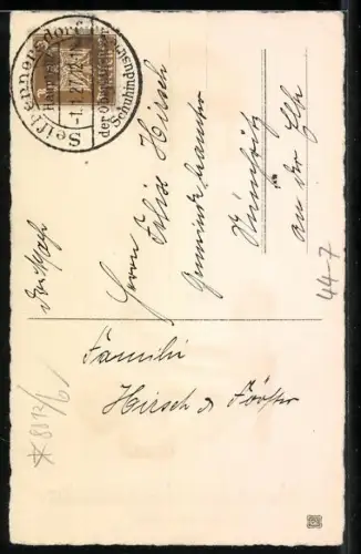 AK Mädchen mit Puppe, Ball und Brille, Neujahrsgruss