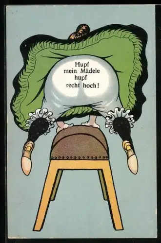 AK Frau springt über einen Bock