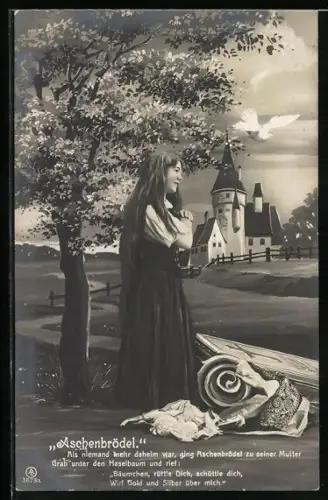 AK Aschenbrödel am Grab seiner Mutter