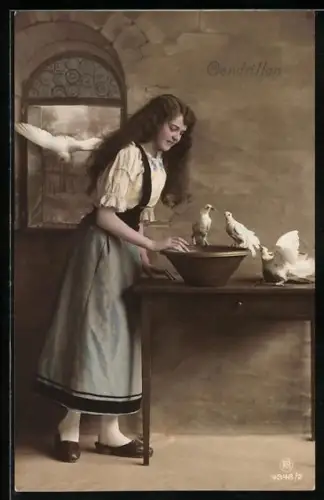 AK Aschenputtel mit der Taubenschar