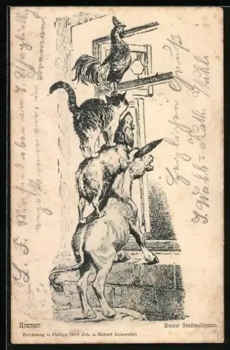 AK Die Bremer Stadtmusikanten am Fenster