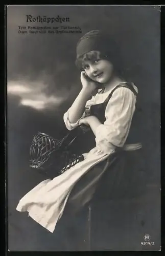 AK Rotkäppchen mit Korb in der Hand