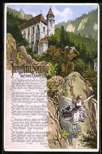 Künstler-AK Oybin, Sage Der Jungfernsprung auf dem Oybin