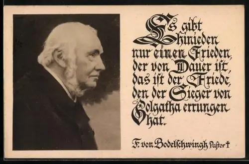 AK Pastor F. von Bodelschwingh, Seitenportrait und Zitat