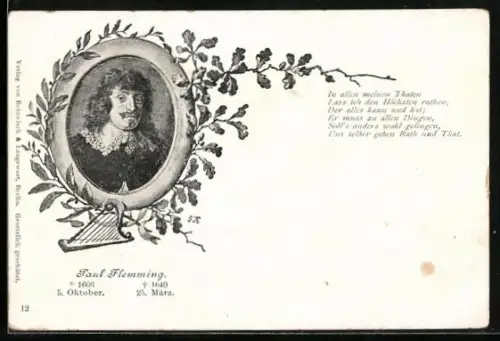 AK Paul Flemming im Porträt mit Zitat