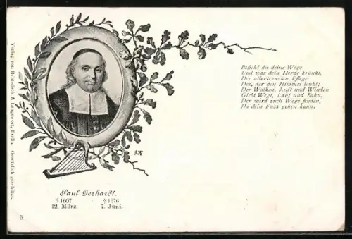 AK Paul Gerhardt im Porträt mit Zitat