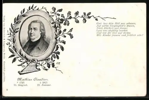 AK Mathias Claudius im Porträt, Zitat