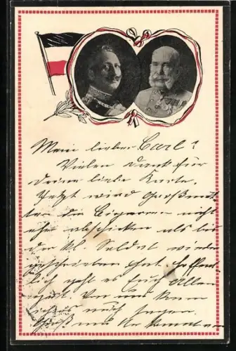 AK Kaiser Franz Josef I. von Österreich und Kaiser Wilhelm II. von Preussen