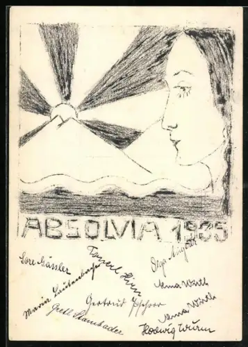 AK Junge Frau vor Sonne in den Bergen, Absolvia 1935