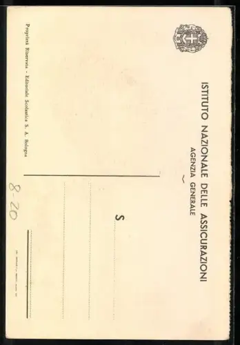 Künstler-AK Bologny, Instituto Nazionale delle Assicurazioni, Agenzia Generale, Afrikaner mit Wecker, Bank