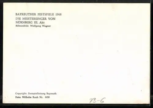 AK Bayreuth, Bayreuther Festspiele 1968, Der Meistersinger von Nürnberg, III. Akt