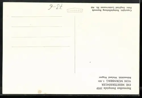 AK Bayreuth, Bayreuther Festspiele 1959, Der Meistersinger von Nürnberg, I. Akt