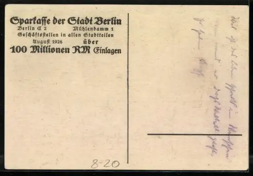 Künstler-AK Berlin, Sparkase der Stadt Berlin, Mühlendamm 1, Frauen mit einem Baby, Bank