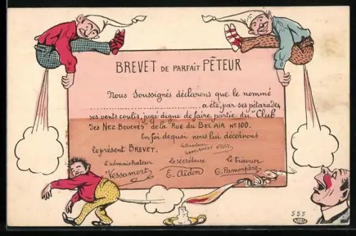 AK Drei Zwerge pupsen einen Mann an, Toilettenhumor