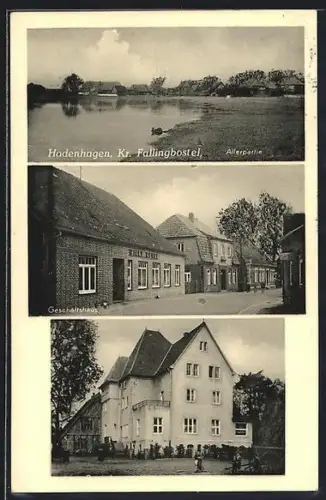 AK Hodenhagen, Strassenpartie am Geschäftshaus Willy Runge, Allerpartie