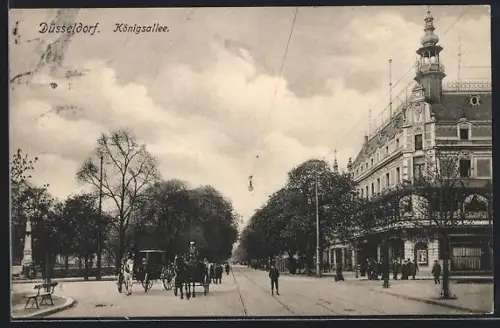 AK Düsseldorf, Königsallee mit Denkmal