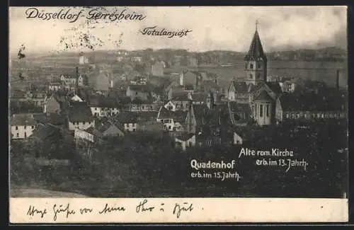 AK Düsseldorf-Gerresheim, Totalansicht mit Quadenhof und Alter rom. Kirche