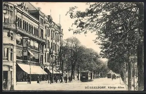 AK Düsseldorf, Königs-Allee mit Cafe und Strassenbahn