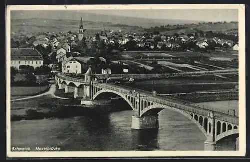 AK Schweich, Moselbrücke, Im Hintergrund Kirche