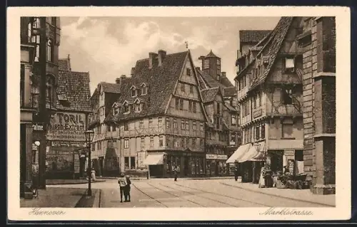 AK Hannover, Marktstrasse mit Geschäften