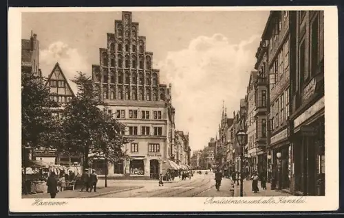 AK Hannover, Breitestrasse mit Geschäften und alter Kanzlei