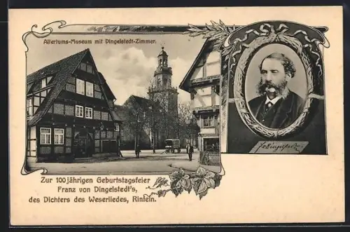 AK Rinteln, 100 jährige Geburtstagsfeier Franz von Dingelstedts, Altertums-Museum mit Dingelstedt-Zimmer, Portrait