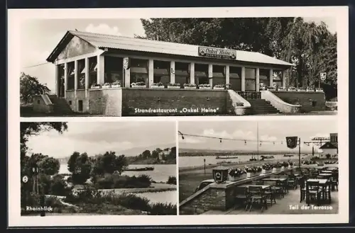 AK Budenheim am Rhein, Strandrestaurant Onkel Heine mit Terrasse
