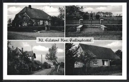 AK Kl. Eilstorf /Krs. Fallingbostel, Wohnhaus, Strassenpartie, Denkmal
