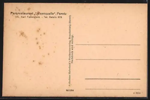 AK Paretz /Havel, Schloss mit Teich