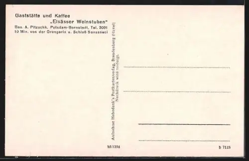 AK Potsdam-Bornstedt, Gaststätte u. Kaffee Elsässer Weinstuben