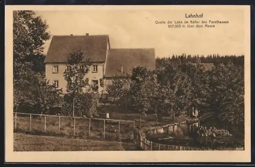 AK Netphen, Gasthof Forsthaus Lahnhof, Quelle der Lahn im Keller