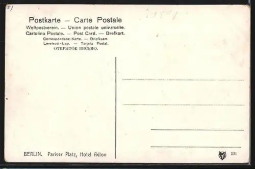 AK Berlin, Unter den Linden, Hotel Adlon