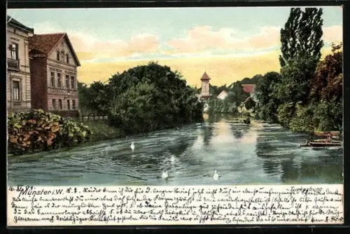 AK Münster i. W., Tuckesburg, Flusspartie