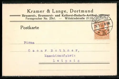 AK Dortmund, Kramer & Lange Brauerei-, Brennerei- und Kellereibedarf
