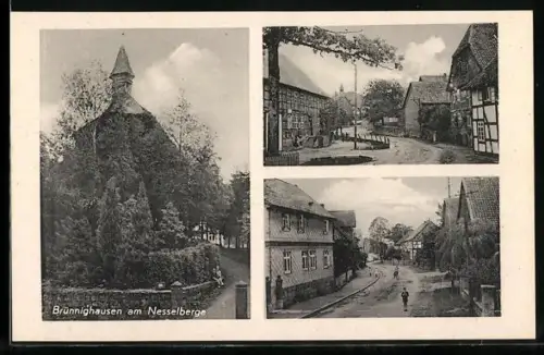 AK Brünnighausen am Nesselberge, Kirche, Strasse, Fachwerkhäuser