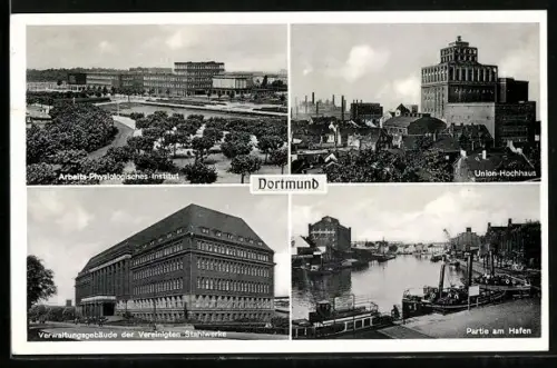 AK Dortmund, Arbeits-Physiologisches Institut, Union-Hochhaus, Verwaltungsgebäude der Vereinigten Stahlwerke, Hafen