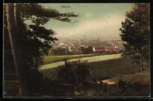 AK Melle, Blick auf die Stadt vom Feldrand