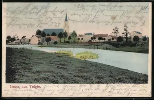 AK Telgte, Kirche und Ortsansicht am Fluss